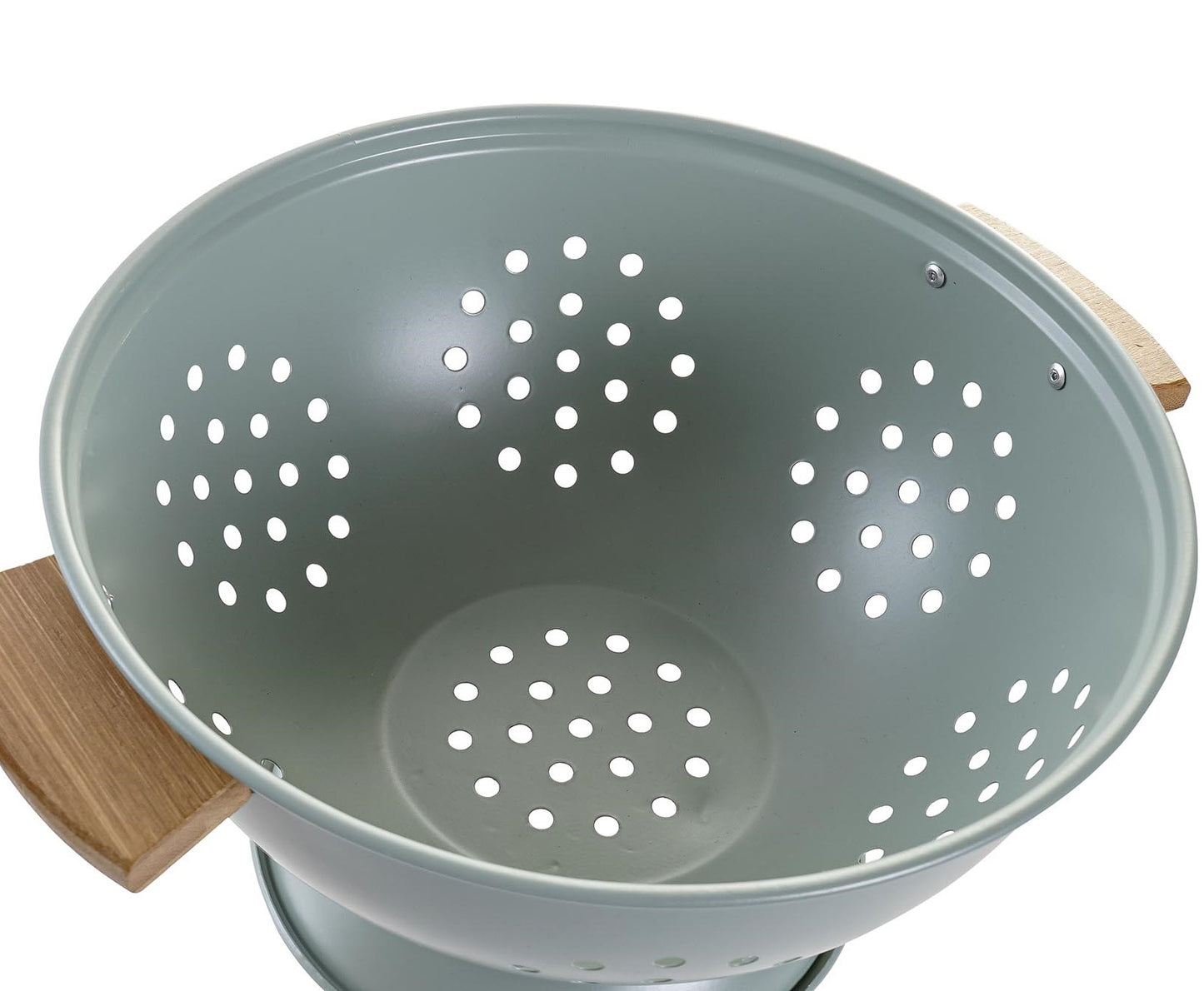Escurridor inoxidable con asas de bambú