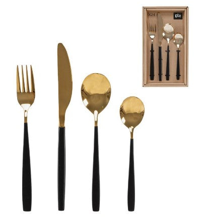 Juego de 24 cubiertos bicolor en dorado y negro